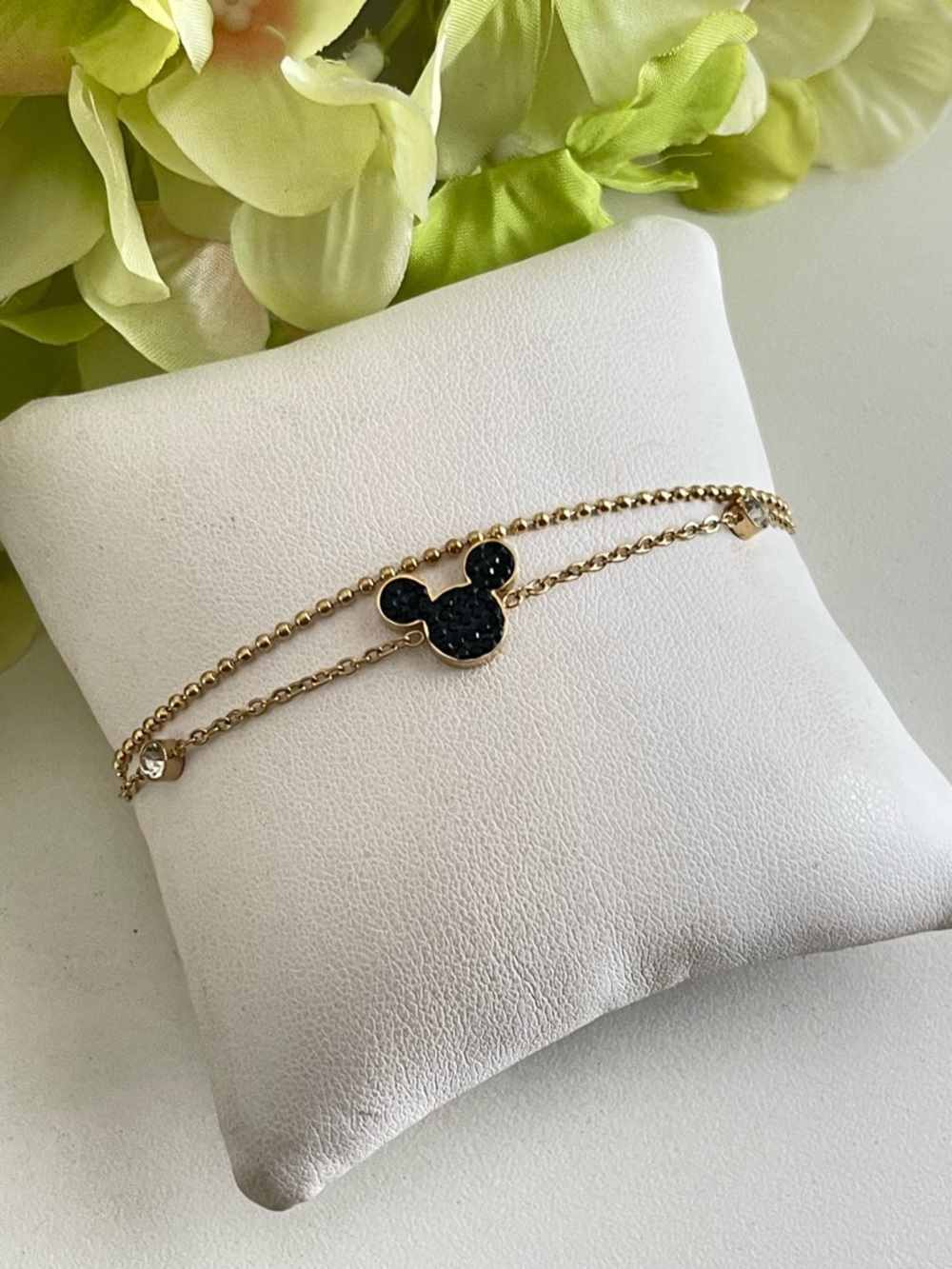 Gold Bracelet with Black Mickey Head Charm - Women's Jewelry